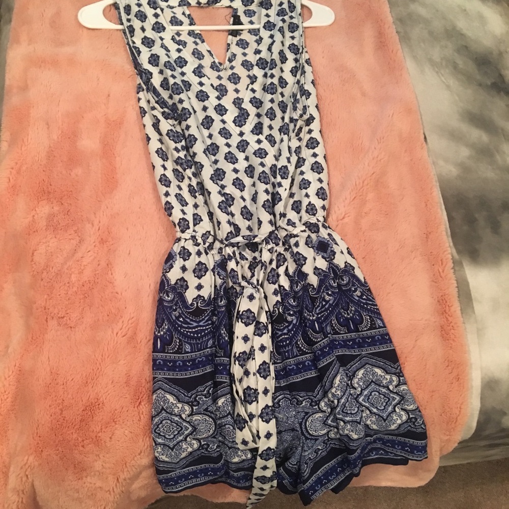 White and royal blue tank romper